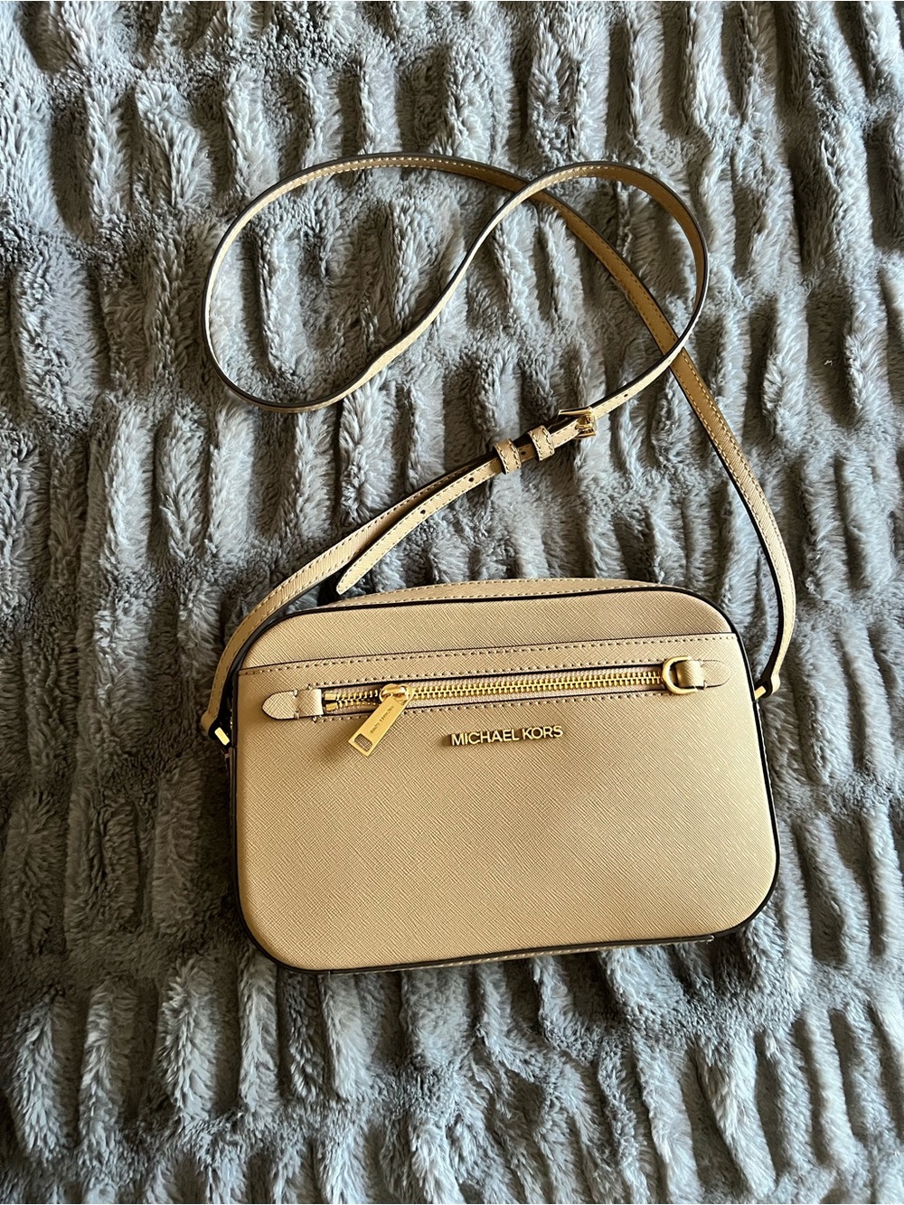 Michael Kors Tan Crossbody Camera Bag with Gold Hardware